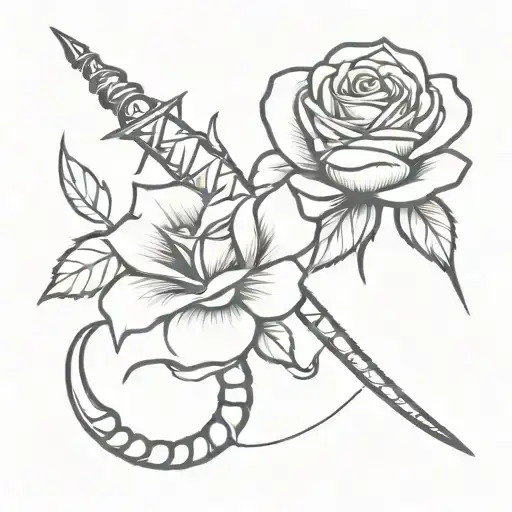 Scorpion And Dagger With Rose