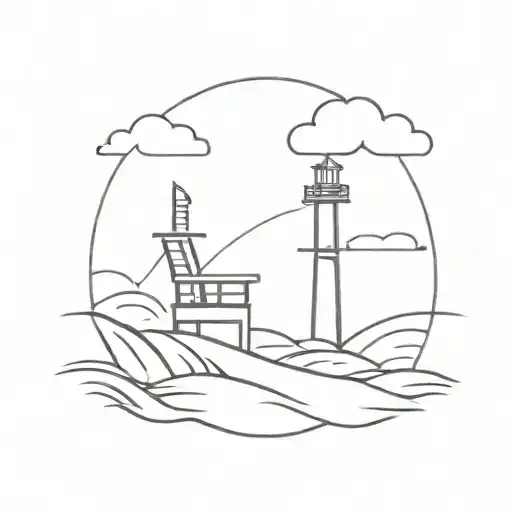 A Minimalist Wave Design With A Lifeguard Tower Silhouette In The Background