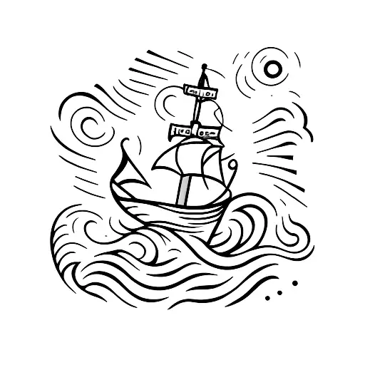 Paper Ship With Waves And Anchor