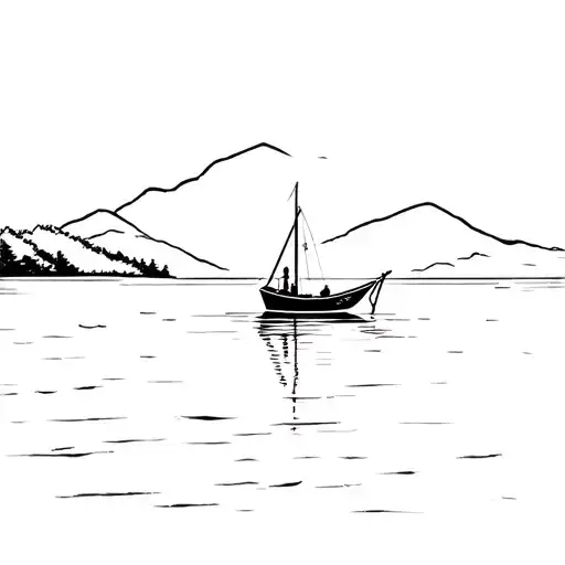 Fishing Boat On Water With Hills In Background