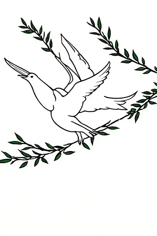 Doves Carrying Olive Branches Stretching Towards