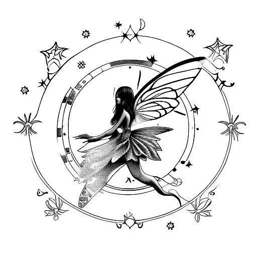 Realistic Fairy Flying With Cancer Zodiac Sign And Stars