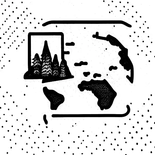 Postage Stamp With Maps And Greenery In Black And White