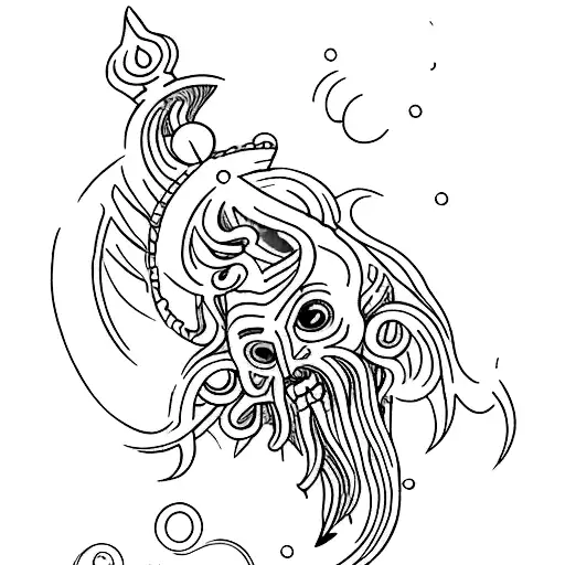 A Poseidon Trident Tattoo With Some Kind Of Sea Or Form Of Water Behind