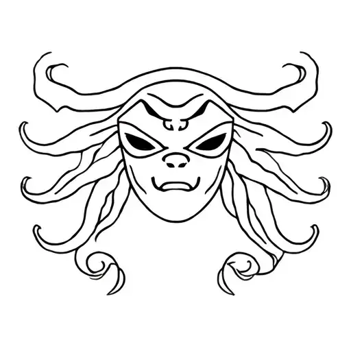 Medusa Wearing Oni Mouth Mask