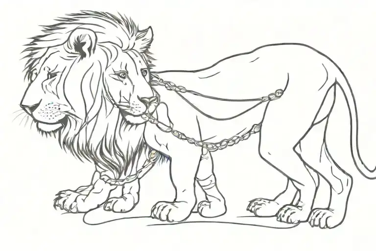 Little Girl Behaves On A Lion's Leash Being Held