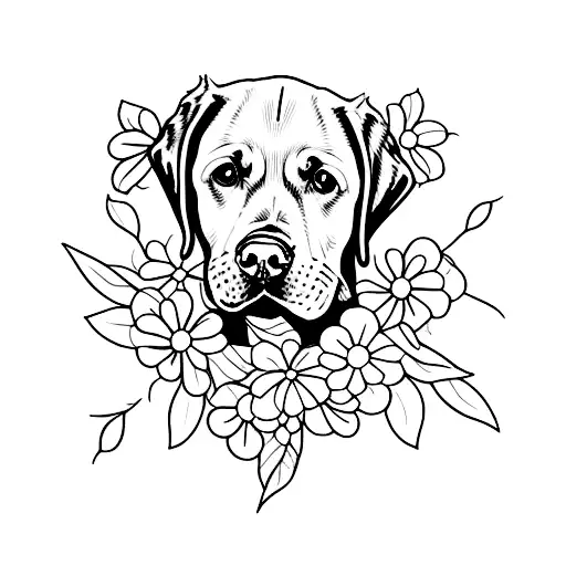 Black Lab With Flowers