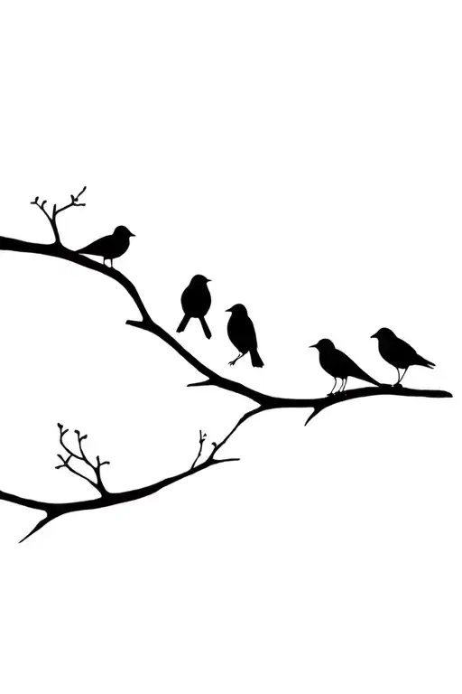 Eight Birds Perched On A Branch