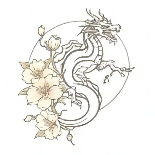 Dragon Rising With Cherry Blossoms