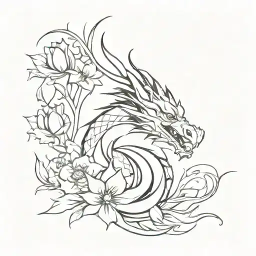 Dragon Rising With Flowers