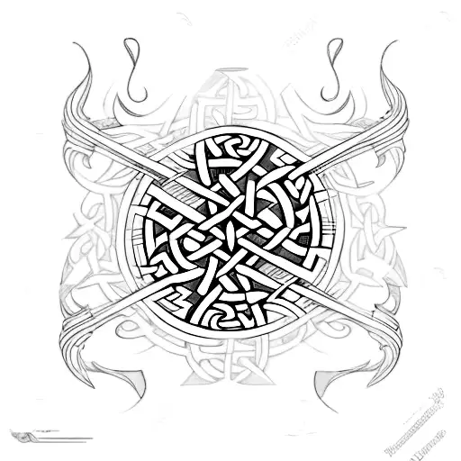 A Tattoo Design Combining Symbols From Norse And Celtic Mythology With Musical Notes