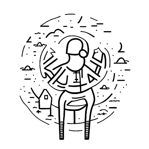 A Minimalist Tattoo Of A Person Sitting Alone Under A Dark Sky
