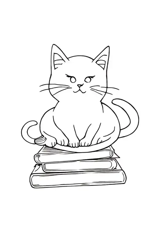 Cat Laid On 3 Books Stacked