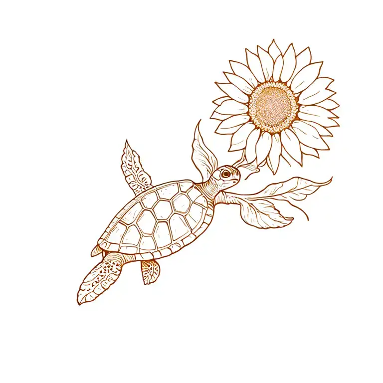 Sea Turtle Swimming With Sunflower For Wrist