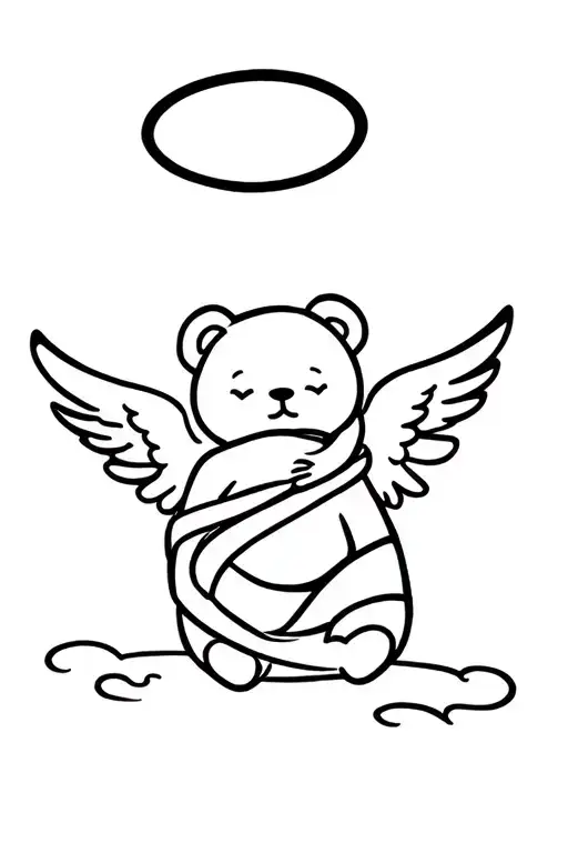 Sleeping Teddy Bear With Halo And Angel Wings Wrapped