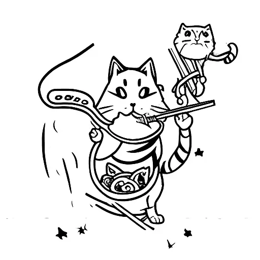 Anime Cat Warrior With A Bowl Of Ramen As A Weapon