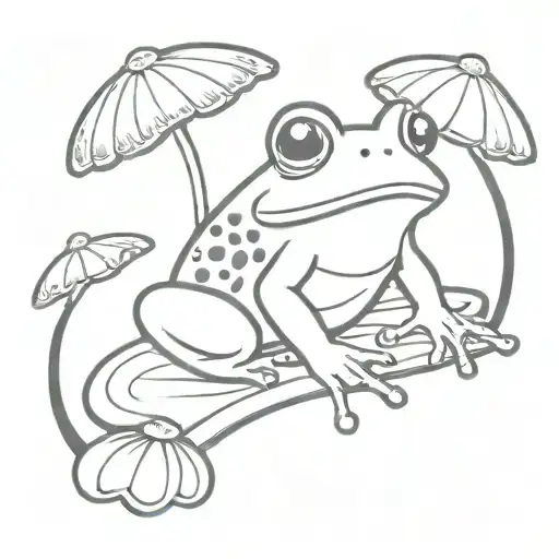 Kawaii Frog Sitting On On A Mushrrom
