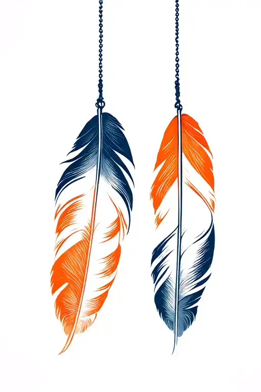 Two Feathers Hanging Orange And Blue Best Friends