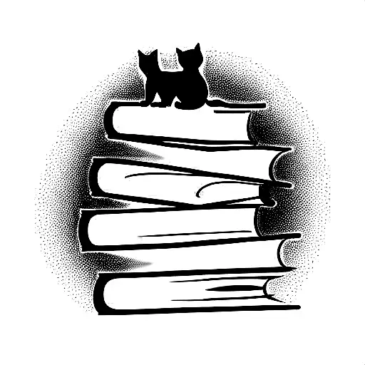 Stack Of Books With Cat Magical