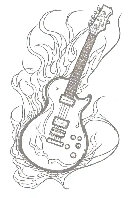 Electric Guitar With Flames Around It
