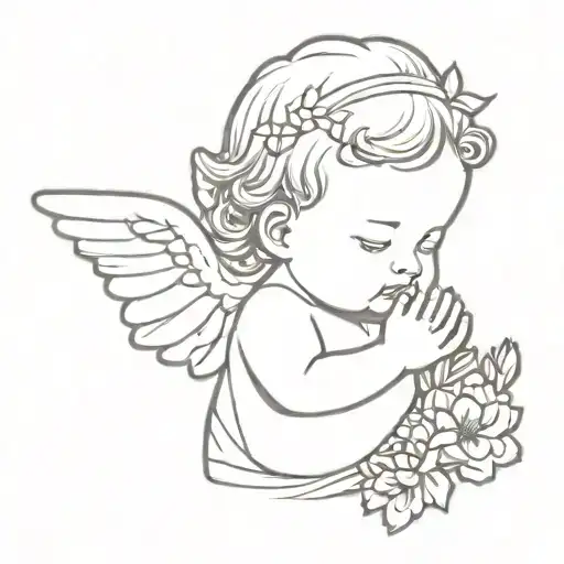 Baby Angel Praying With Chrysanthemum In The Hair Mini