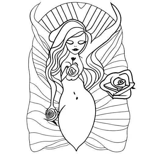 A Minimalist Tattoo Of A Mermaid Holding A Rose And Singing