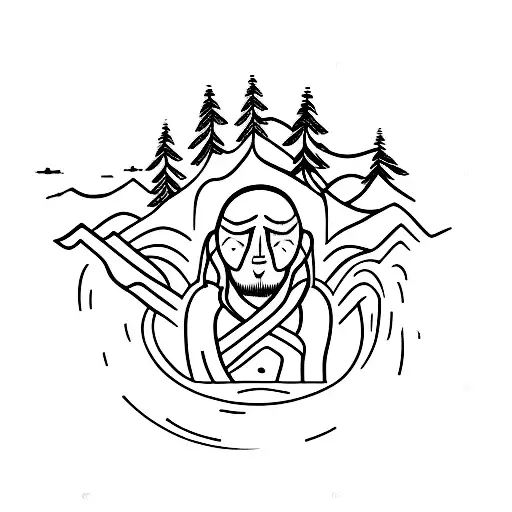 River Flowing Into Human On Mountain