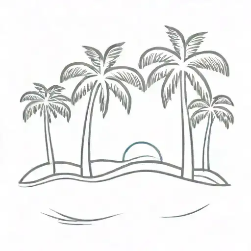 Outline Of Palm Trees On The Beach With Ocean Waves