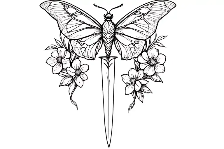 Moth Dagger Surrounded By Flowers Intertwined