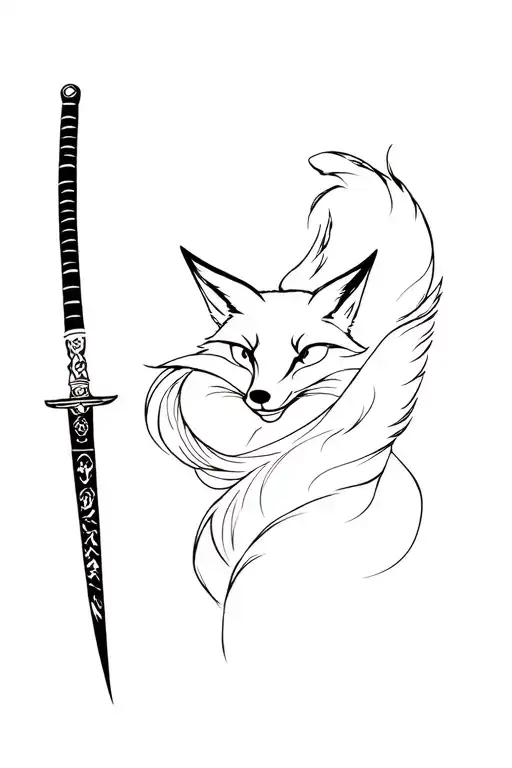 Katana With A Fox And Back