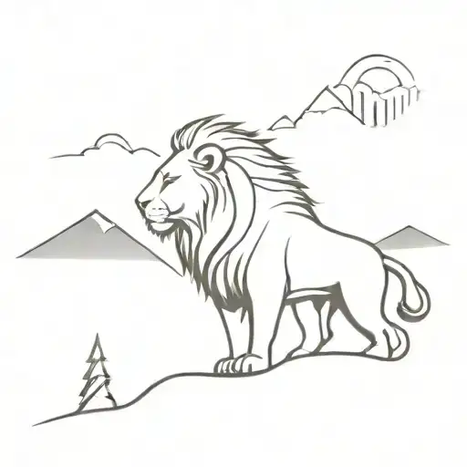 A Minimalist Lion Silhouette With A Mountain Range In The Background