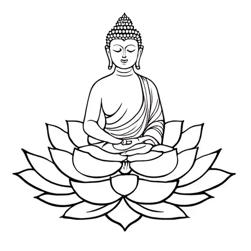 Fineline Buddha Sitting On A Lotus Flower