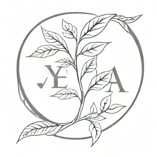 A Minimalist Tattoo Of A Sacred Plant Intertwined With The Word 'Yeshua'
