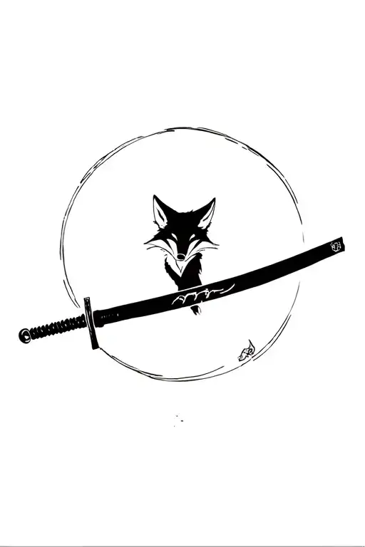 Katana With A Fox Surrounding It And The Shadow