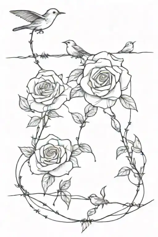 Thorny Rose And Birds On A Wire