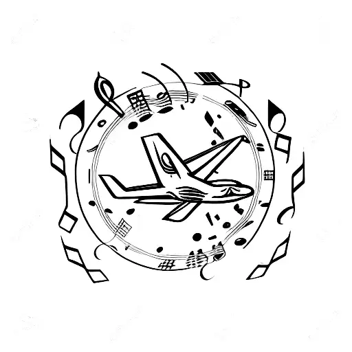 A Minimalist Tattoo Of An Airplane Flying Through Musical Notes