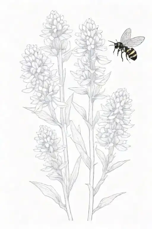 Lupinis Also Known As Bluebonnet Minimalist Tattoo Smaller Honey Bees One Stalk Blueish Purple
