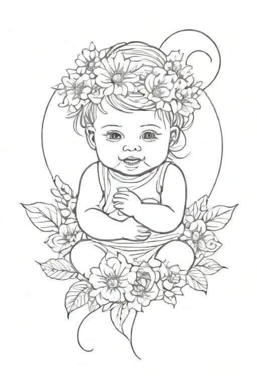 Smiling Baby Girl With Flowers And Heart