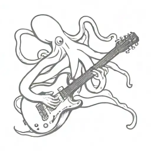 A Minimalist Tattoo Of An Octopus Playing A Guitar Inspired By John Frusciante's Music