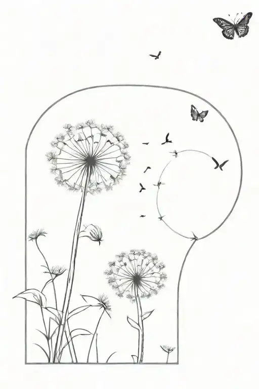 Dandelion And Half Buterfly Flying Together