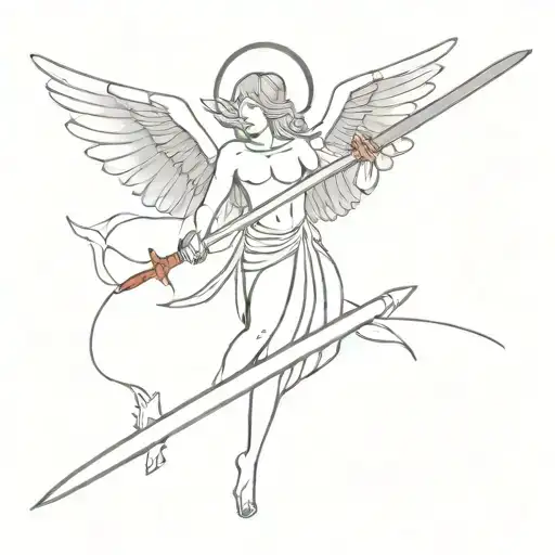 A Angel With A Sword Killing A Demon