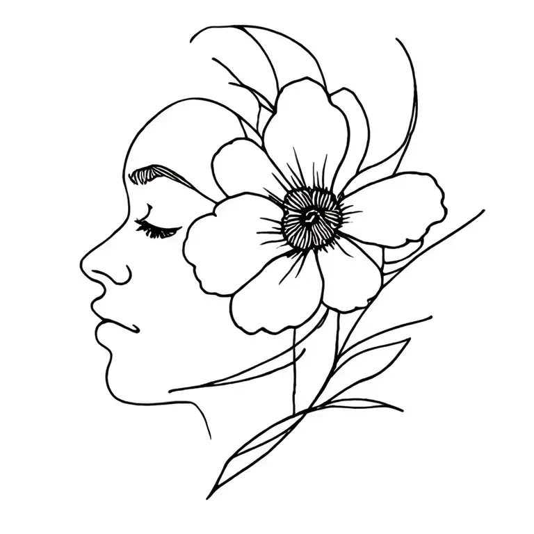 Asymmetrical Flower With Face Outline