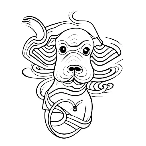 A Minimalist Tattoo Of A Dog Playing In The Waves At The Beach