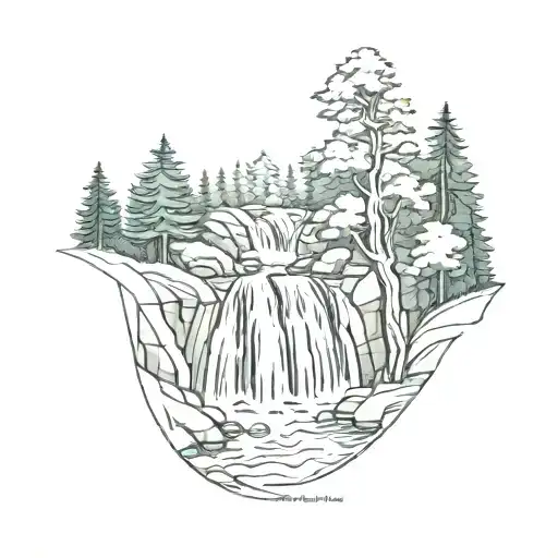 Short Waterfall In A Forest With Trees Flowing Right To Left