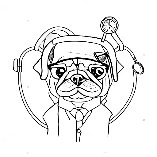 A Cartoon Pug Wearing A Lab Coat And Holding A Stethoscope