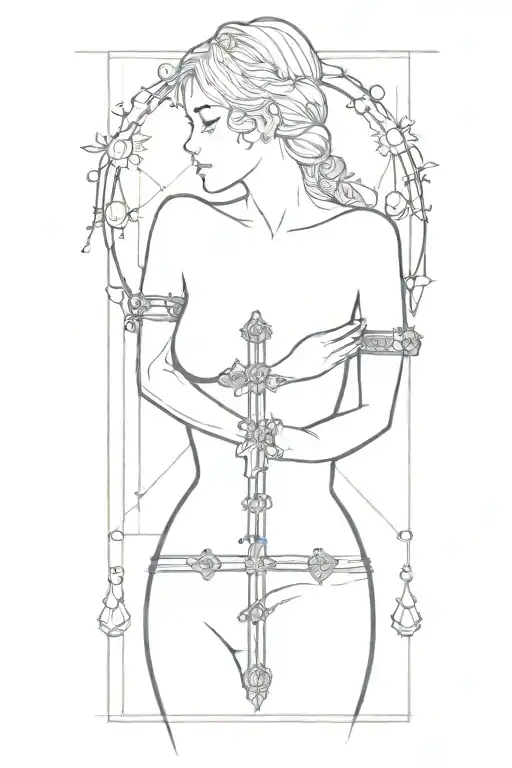 Rosary Hanging Off The Shoulder Onto The Ribs - Instead Of A Normal Cross Make It A Chakra One
