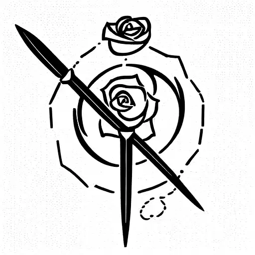 Sword In The Middle With Two Roses And Thornes