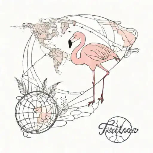 Pink Flamingo And World Map