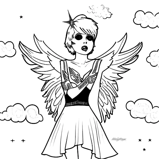 Pixie Cut Blonde Sexy Pinup Girl Angel Wearing A Halo And A Short Dress With Fluffy Colourful Clouds