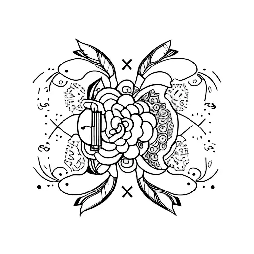 Design A Minimalist Tattoo Depicting A Musical Instrument Surrounded By A Floral Pattern